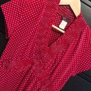 Red and White Polka Dot Semi Sheer Blouse - Size S